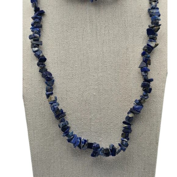 Lapis Lazuli Gemstone Nuggets Beautiful Vintage Long Necklace - Picture 4 of 6